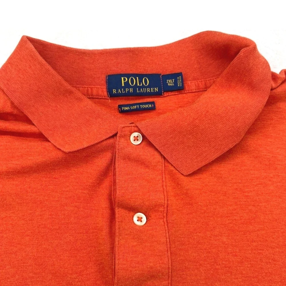 Polo Ralph Lauren Mens Polo Shirt 2XLT Orange Pima Soft Touch Short Sleeve Pony